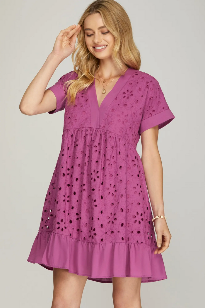 Drop Shouldered Dress in Magenta-Lemons and Limes Boutique