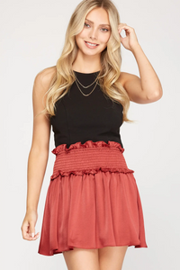 Woven Satin Skirt in Brick-Lemons and Limes Boutique