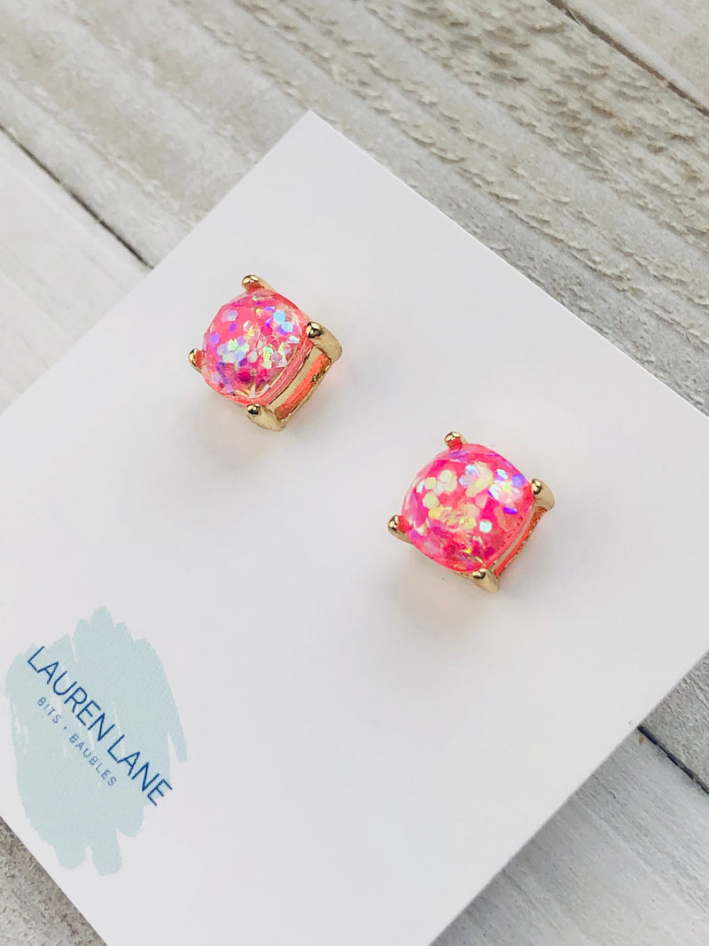 Glitter Studs Earrings-Stud Earrings-Pink-Lemons and Limes Boutique