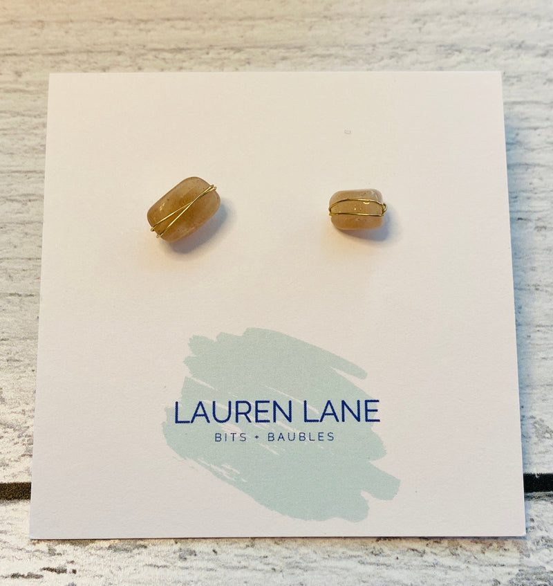 Kara Wire Wrapped Natural Stone Stud Earrings--Lemons and Limes Boutique