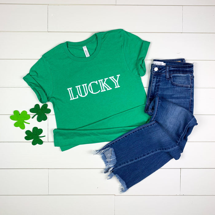 Lucky T-Shirt on Green-Graphic Tee-Lemons and Limes Boutique