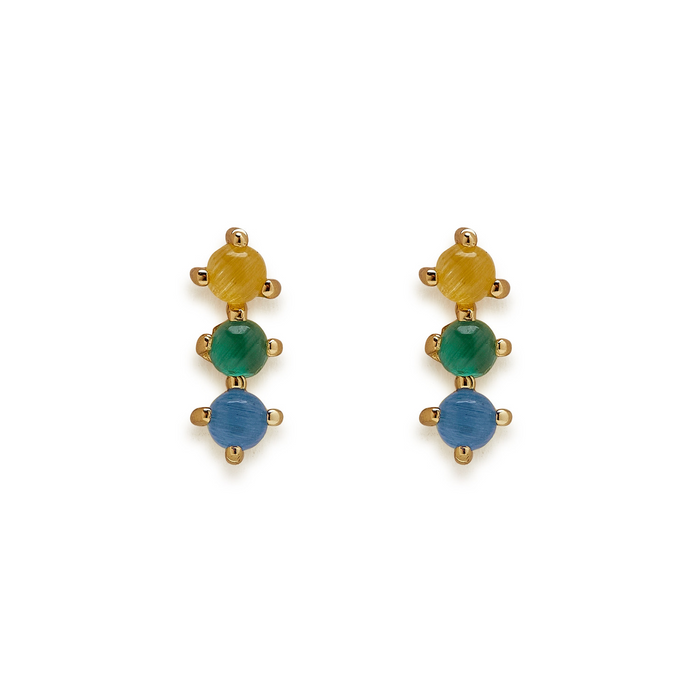3 Stone Stud Earrings in Gold--Lemons and Limes Boutique