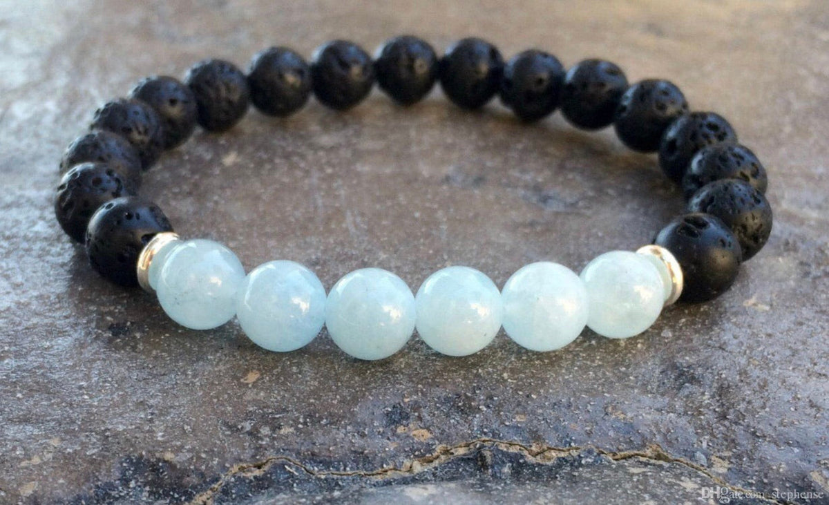 Aquamarine & lava stone stretch bracelet-Bracelet-Lemons and Limes Boutique