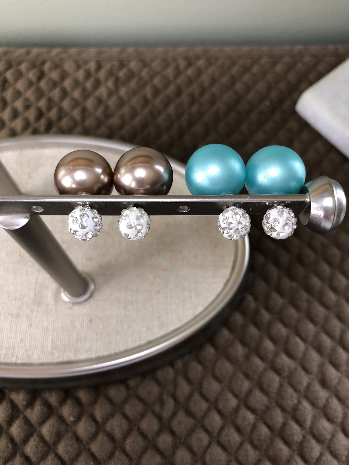 Pave and Pearl Double Stud Earrings-Stud Earrings-Lemons and Limes Boutique