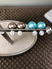 Pave and Pearl Double Stud Earrings-Stud Earrings-Lemons and Limes Boutique