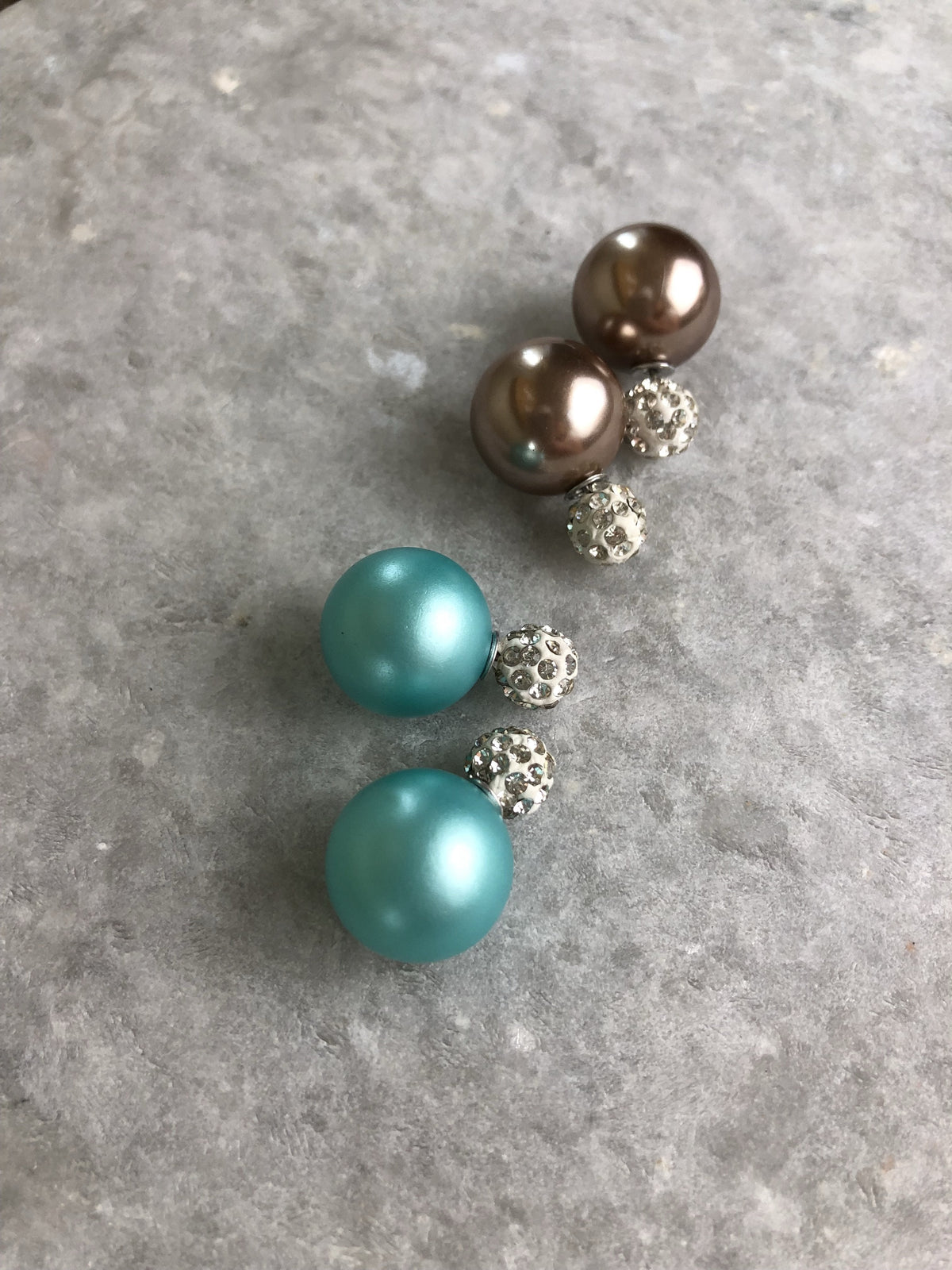 Pave and Pearl Double Stud Earrings-Stud Earrings-Lemons and Limes Boutique