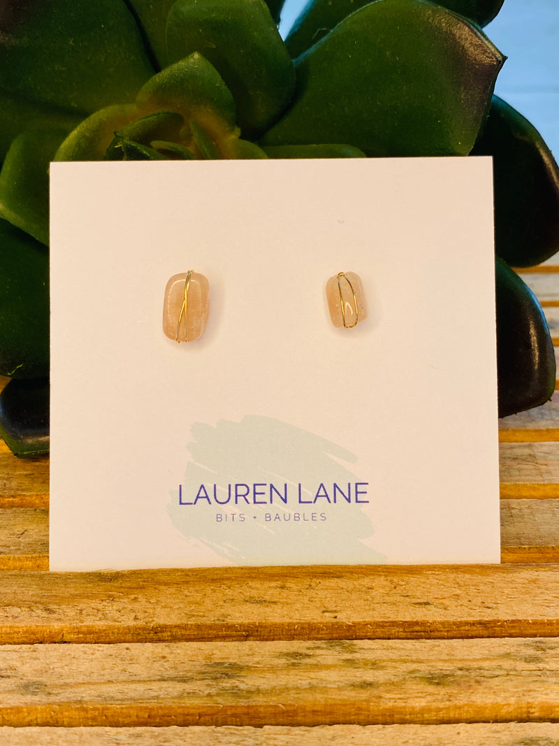 Kara Wire Wrapped Natural Stone Stud Earrings--Lemons and Limes Boutique