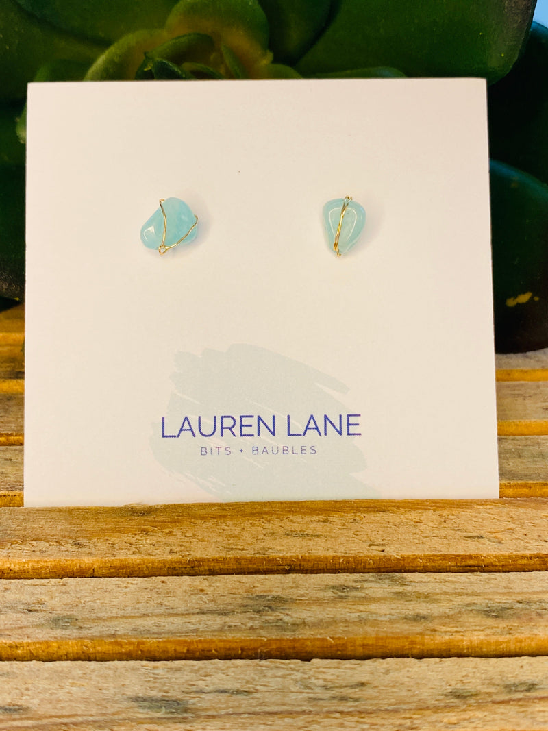 Kara Wire Wrapped Natural Stone Stud Earrings--Lemons and Limes Boutique