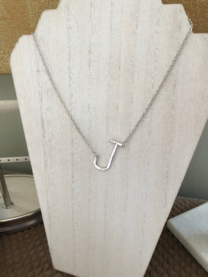 Medium Silver Letter Initial Necklace-Necklace-Lemons and Limes Boutique