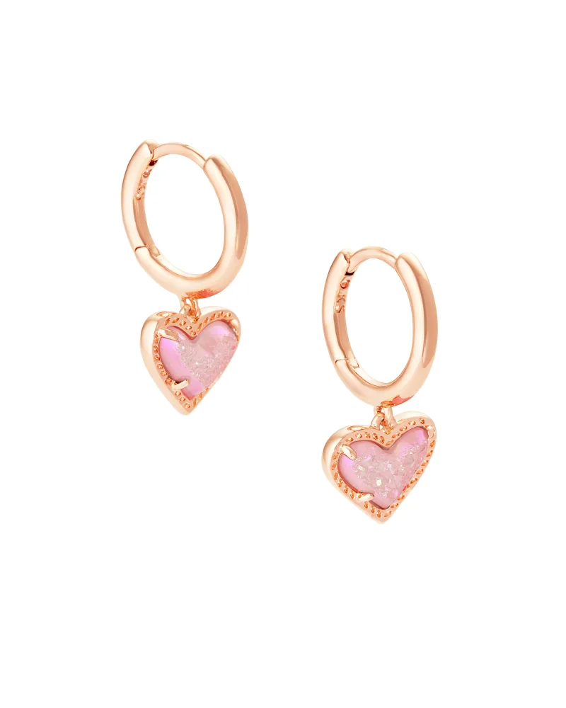 Ari Heart Huggie Earrings in Rose Gold Pink Drusy by Kendra Scott-Lemons and Limes Boutique
