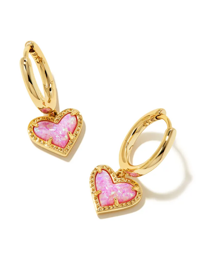 Ari Heart Gold Huggie Earrings in Bubblegum Pink Opal by Kendra Scott-Lemons and Limes Boutique