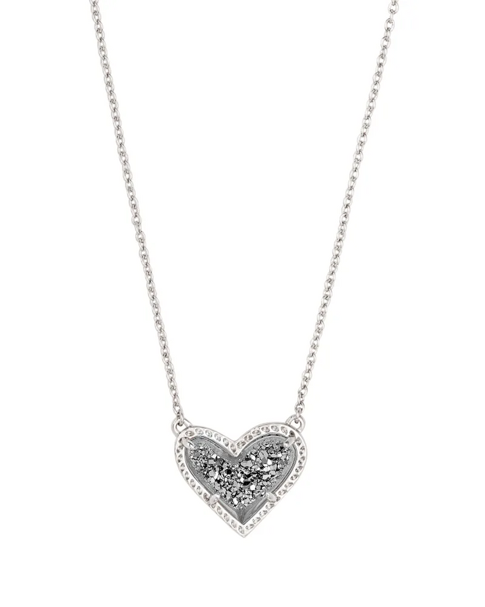Ari Heart 20" Pendant Necklace in Rhodium Platinum Drusy by Kendra Scott-Lemons and Limes Boutique