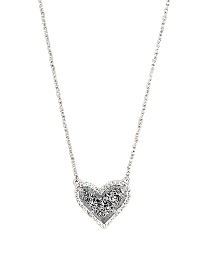 Ari Heart 20" Pendant Necklace in Rhodium Platinum Drusy by Kendra Scott-Lemons and Limes Boutique