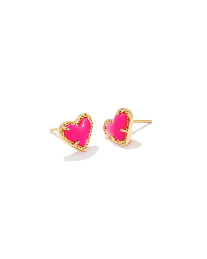 Ari Heart Stud Earrings in Gold Neon Pink Magnesite by Kendra Scott-Lemons and Limes Boutique