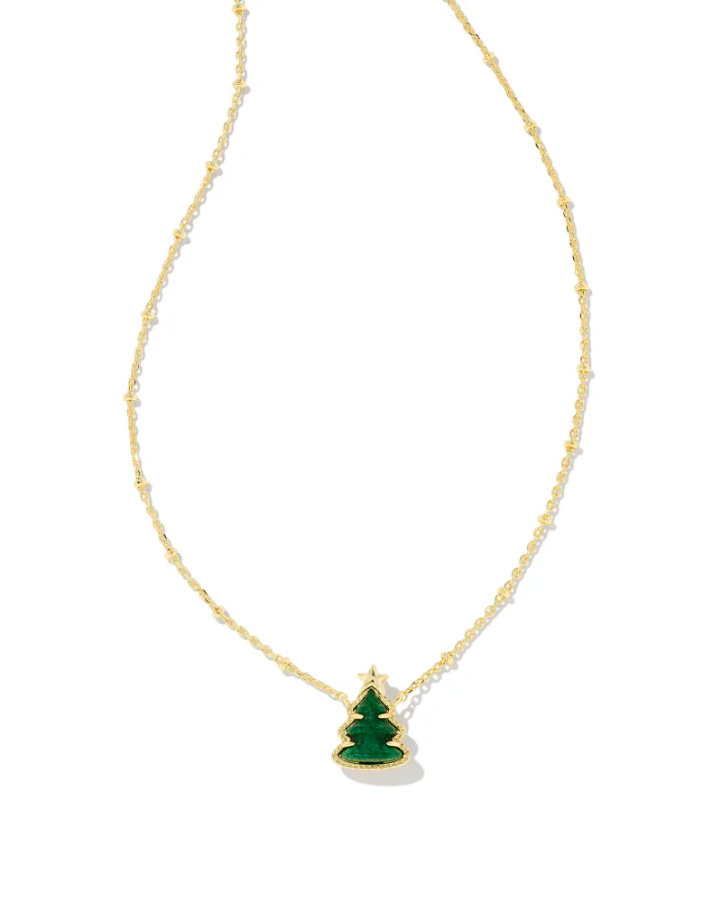 Holiday Tree Short Pendant Necklace in Gold Green Quartzite by Kendra Scott-Lemons and Limes Boutique