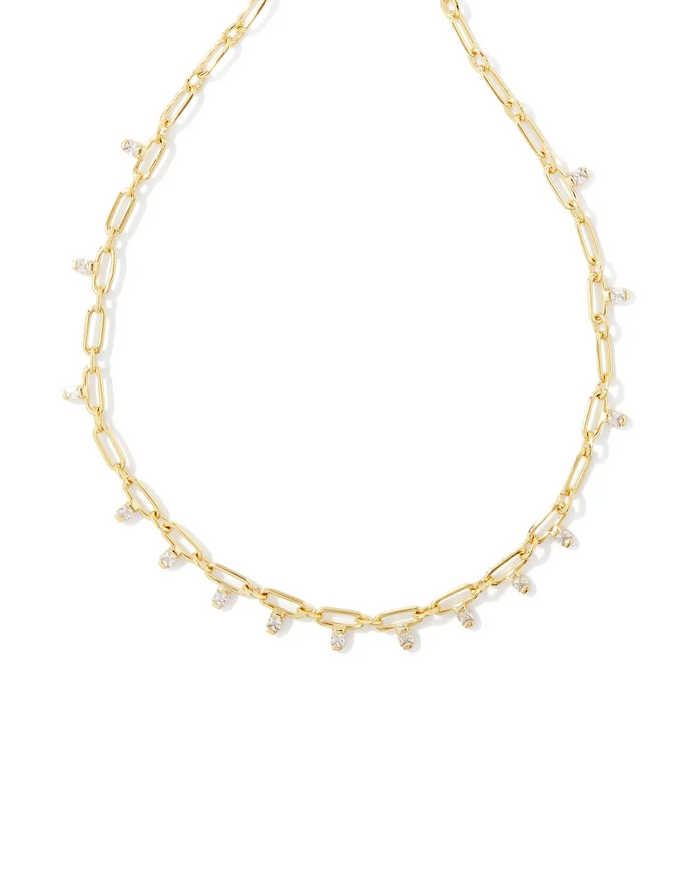 Lindy Gold Crystal Chain Necklace in White Crystal by Kendra Scott-Lemons and Limes Boutique