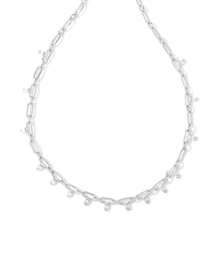 Lindy Silver Crystal Chain Necklace in White Crystal by Kendra Scott-Lemons and Limes Boutique