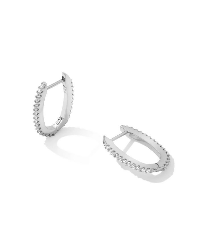 Murphy Silver Pave Huggie Earrings in White Crystal by Kendra Scott-Lemons and Limes Boutique