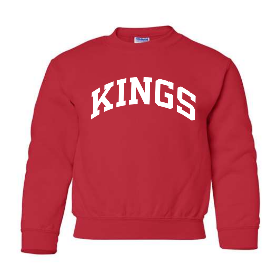 Kings White Curved Block Crewneck Sweatshirt on Red- Youth-Lemons and Limes Boutique