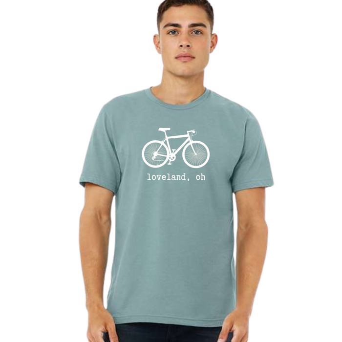 Vintage Loveland Bike t-Shirt on Heather Lagoon Blue-Lemons and Limes Boutique