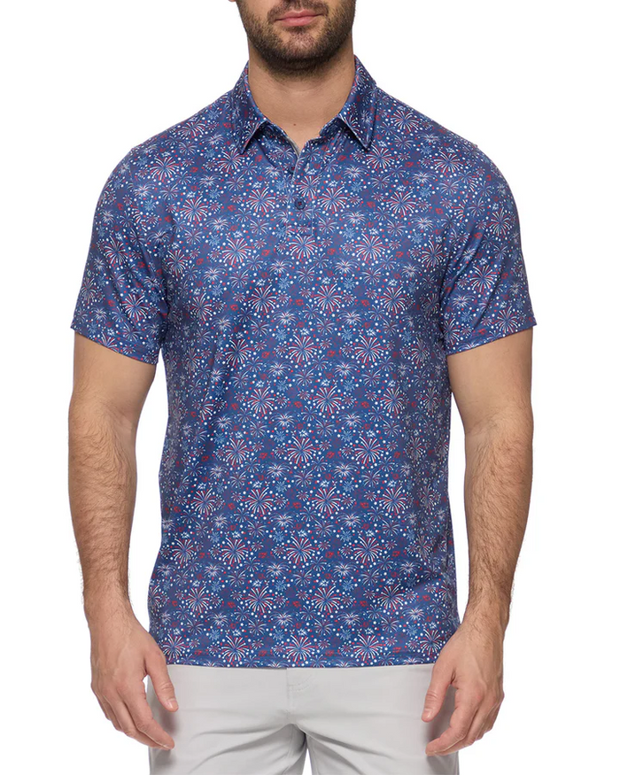 MVP Fairhope Fireworks Print Polo in Navy-Lemons and Limes Boutique