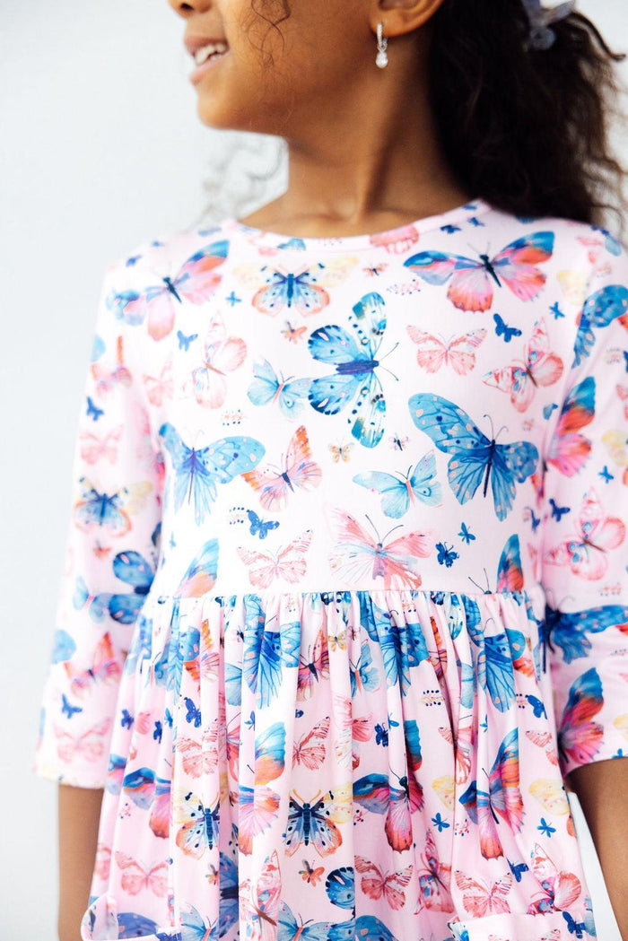 Little Flutters 3/4 Sleeve Pocket Twirl Dress-Twirl Pocket Dress 3/4-Lemons and Limes Boutique