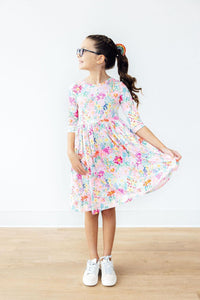 Field of Flowers 3/4 Sleeve Pocket Twirl Dress-Twirl Pocket Dress 3/4-Lemons and Limes Boutique