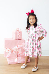 Merry Mistletoe 3/4 Sleeve Ruffle Twirl Dress-Twirl Ruffle Dress 3/4-Lemons and Limes Boutique