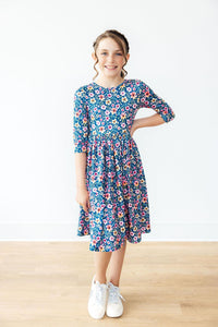 Rainforest Blooms 3/4 Sleeve Pocket Twirl Dress-Twirl Pocket Dress 3/4-Lemons and Limes Boutique