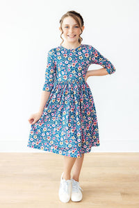 Rainforest Blooms 3/4 Sleeve Pocket Twirl Dress-Twirl Pocket Dress 3/4-Lemons and Limes Boutique