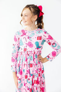 Christmas Cowgirl L/S Pocket Twirl Dress-Twirl Dress - Pocket - L/S-Lemons and Limes Boutique