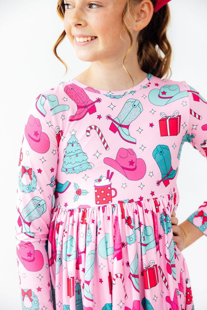 Christmas Cowgirl L/S Pocket Twirl Dress-Twirl Dress - Pocket - L/S-Lemons and Limes Boutique