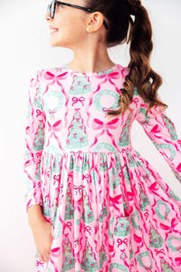 Jingle Bows L/S Pocket Twirl Dress-Twirl Dress - Pocket - L/S-Lemons and Limes Boutique