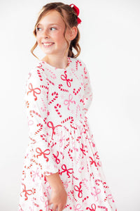Candy Cane Lane L/S Pocket Twirl Dress-Twirl Dress - Pocket - L/S-Lemons and Limes Boutique