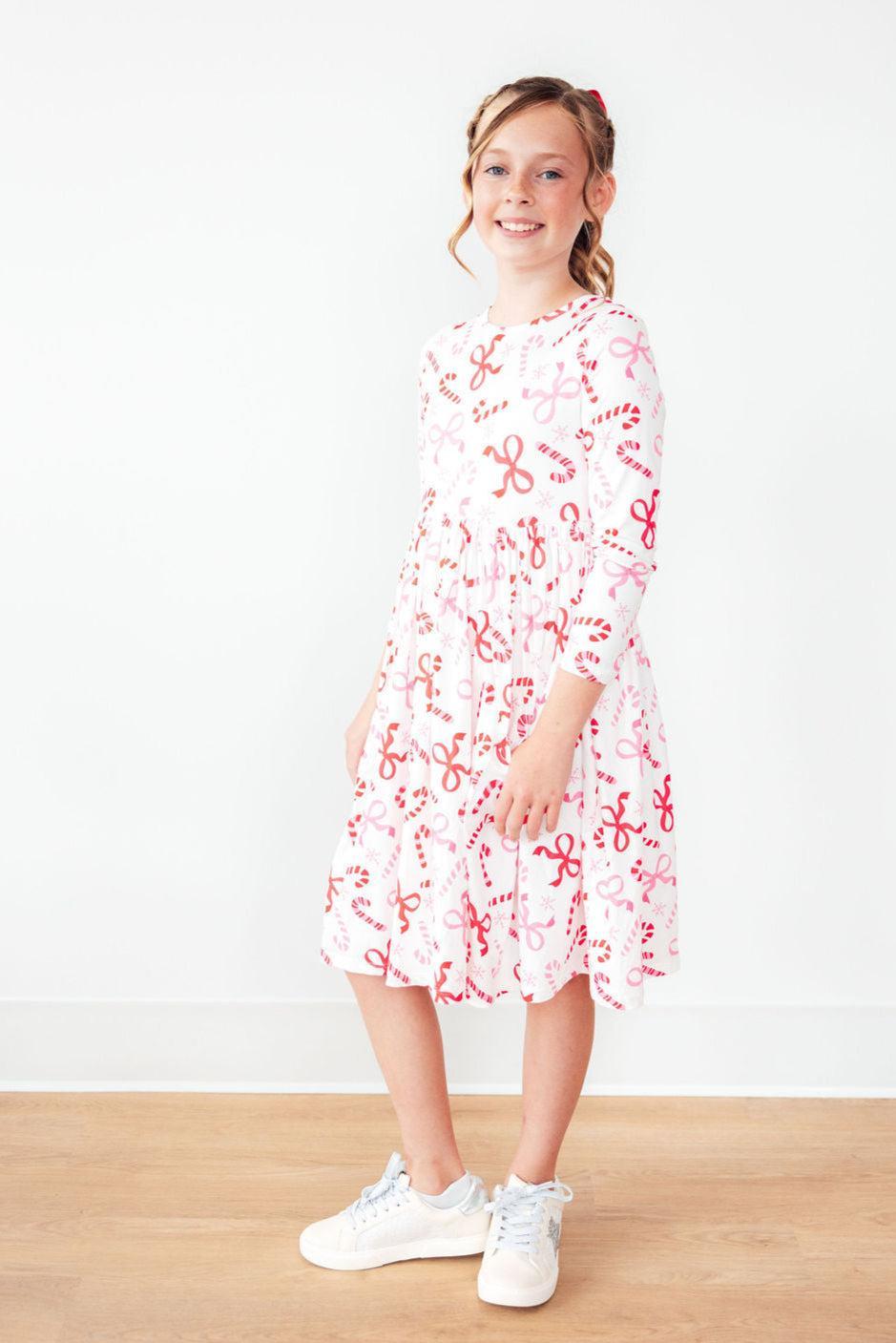 Candy Cane Lane L/S Pocket Twirl Dress-Twirl Dress - Pocket - L/S-Lemons and Limes Boutique