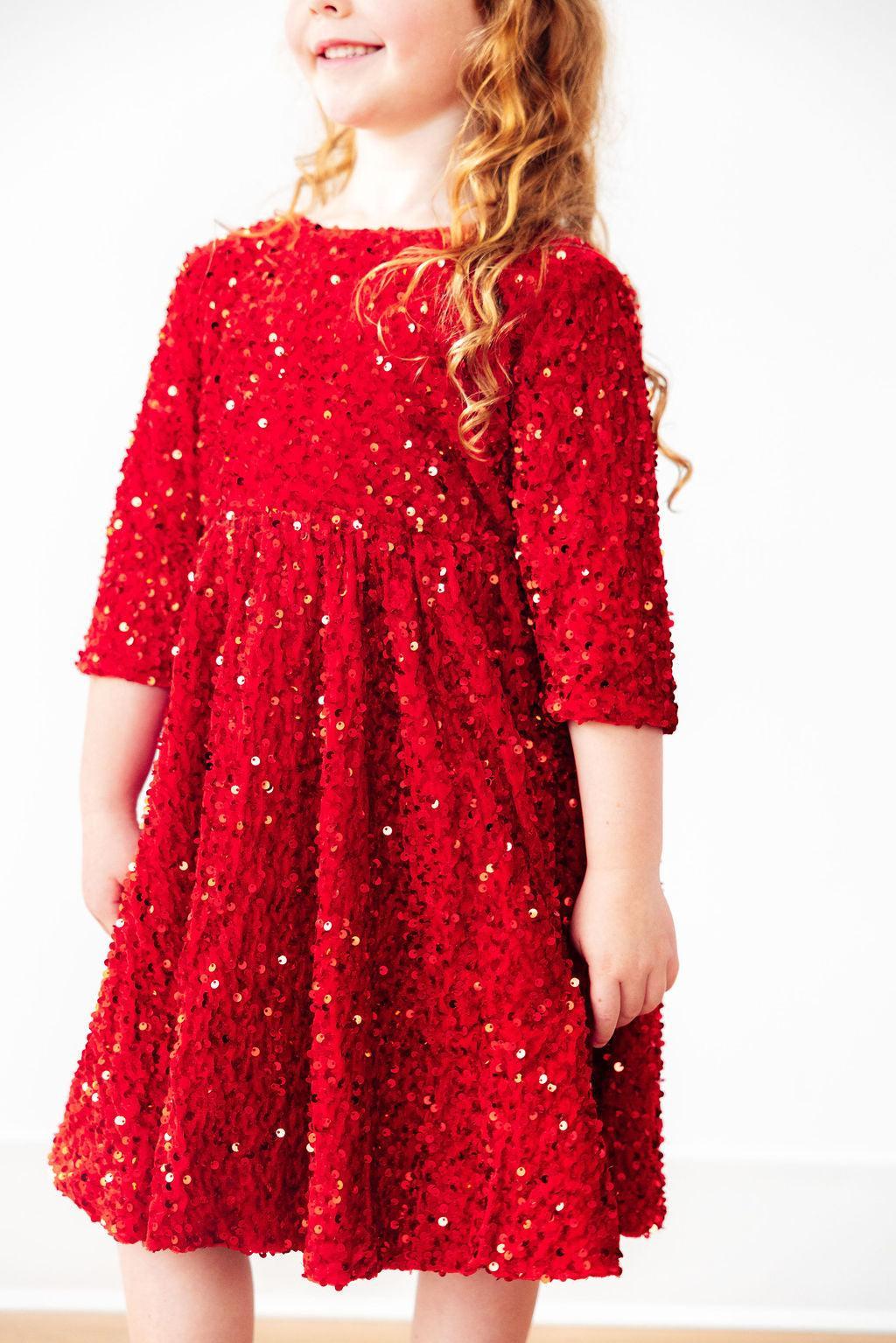 Red Velvet Sequin Dress-Sequin Dress-Lemons and Limes Boutique