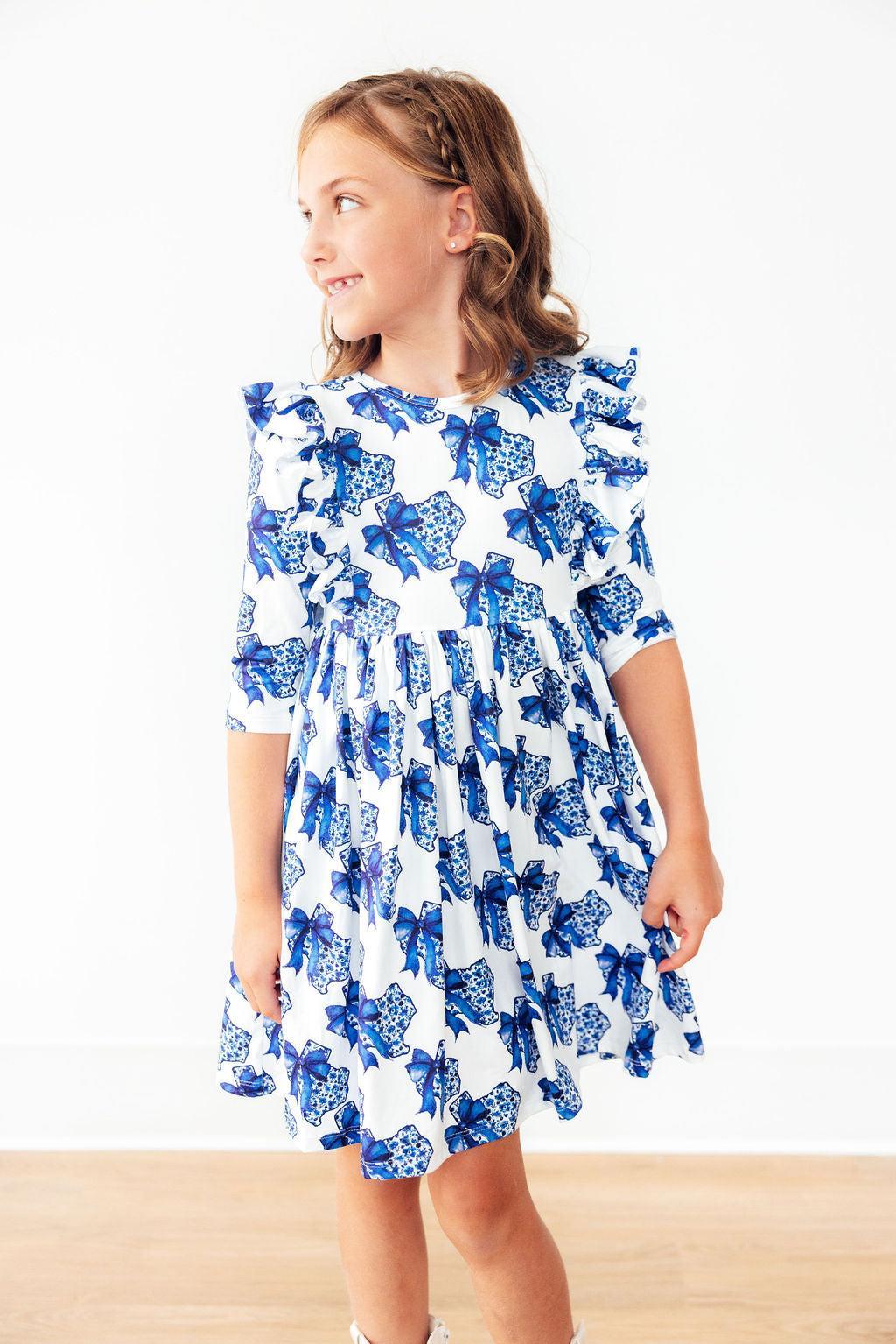 Lone Star 3/4 Sleeve Ruffle Twirl Dress-Twirl Ruffle Dress 3/4-Lemons and Limes Boutique
