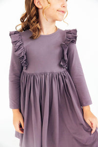 Vintage Violet L/S Ruffle Twirl Dress-Twirl Ruffle Dress L/S-Lemons and Limes Boutique