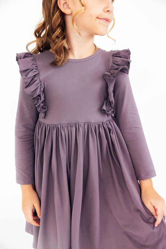 Vintage Violet L/S Ruffle Twirl Dress-Twirl Ruffle Dress L/S-Lemons and Limes Boutique
