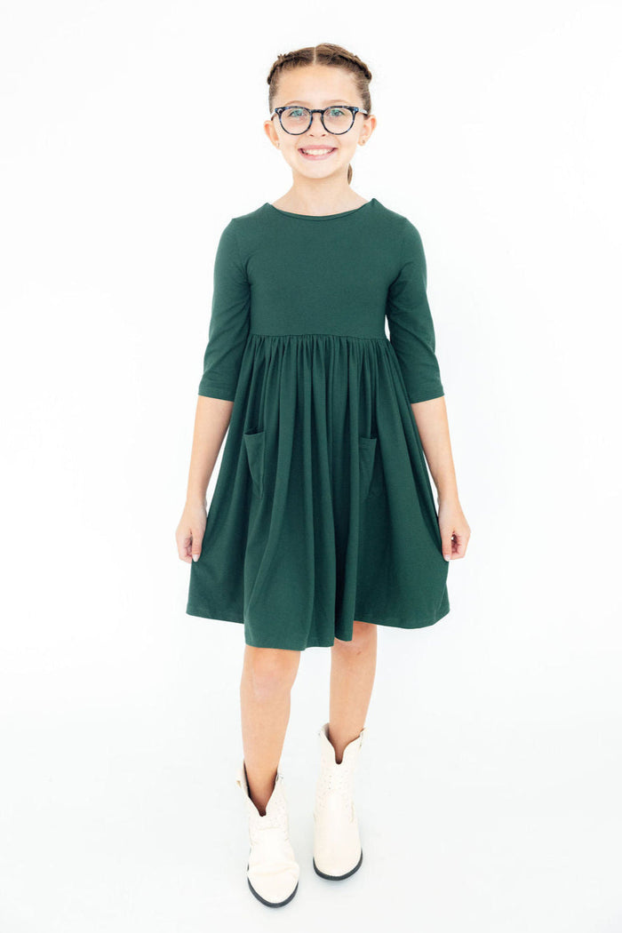 Spruce 3/4 Sleeve Pocket Twirl Dress-Twirl Pocket Dress 3/4-Lemons and Limes Boutique