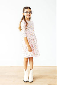 Pastel Petals 3/4 Sleeve Pocket Twirl Dress-Twirl Pocket Dress 3/4-Lemons and Limes Boutique