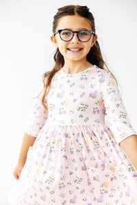 Pastel Petals 3/4 Sleeve Pocket Twirl Dress-Twirl Pocket Dress 3/4-Lemons and Limes Boutique