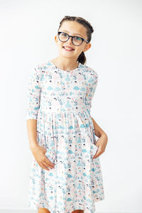 Twinkle Toes 3/4 Sleeve Pocket Twirl Dress-Twirl Pocket Dress 3/4-Lemons and Limes Boutique