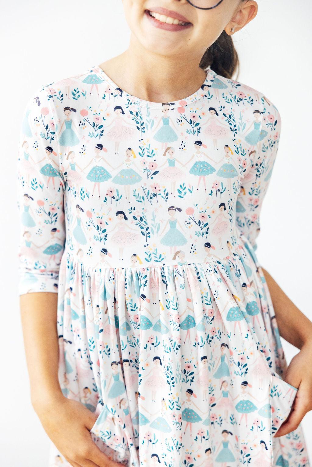 Twinkle Toes 3/4 Sleeve Pocket Twirl Dress-Twirl Pocket Dress 3/4-Lemons and Limes Boutique