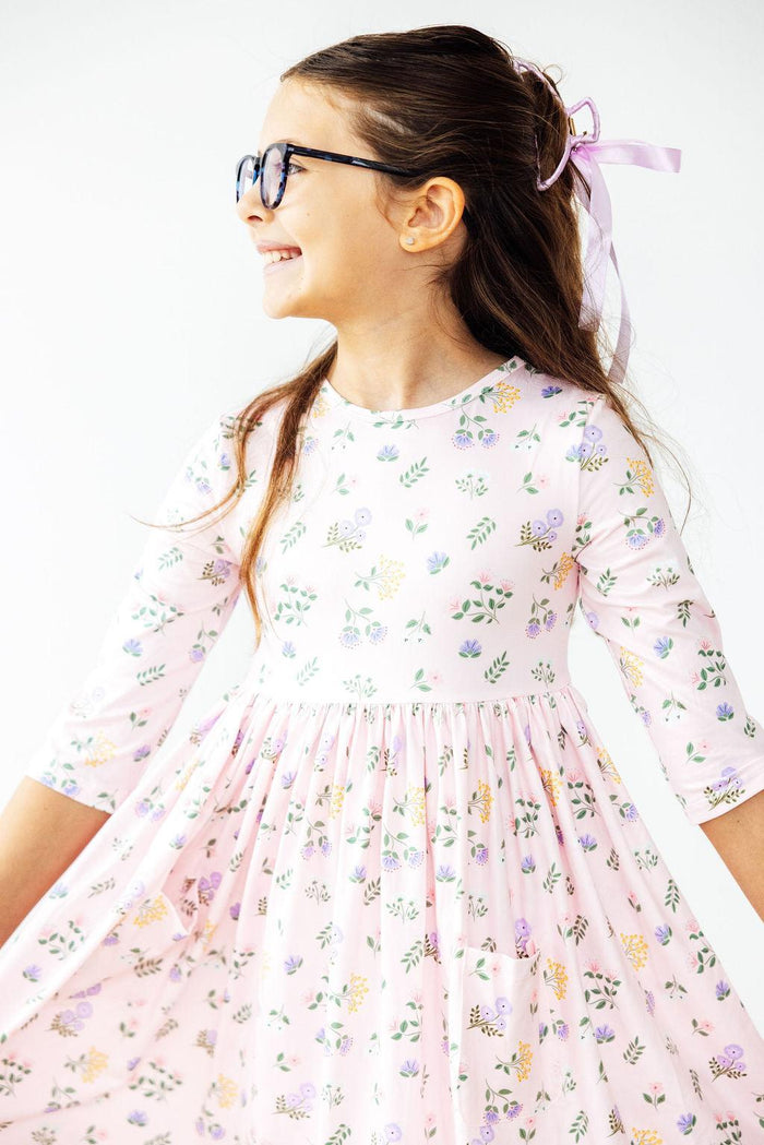 Pastel Petals 3/4 Sleeve Pocket Twirl Dress-Twirl Pocket Dress 3/4-Lemons and Limes Boutique