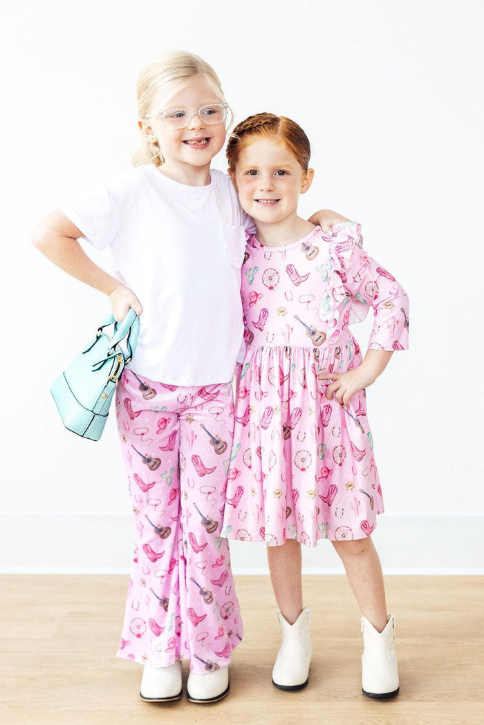 Boot Scootin' 3/4 Sleeve Ruffle Twirl Dress-Twirl Ruffle Dress 3/4-Lemons and Limes Boutique