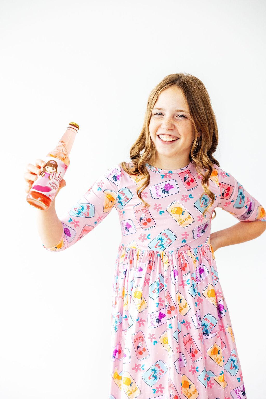 Girly Pop 3/4 Sleeve Pocket Twirl Dress-Twirl Pocket Dress 3/4-Lemons and Limes Boutique