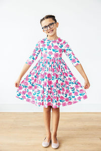 Garden Glow 3/4 Sleeve Pocket Twirl Dress-Twirl Pocket Dress 3/4-Lemons and Limes Boutique