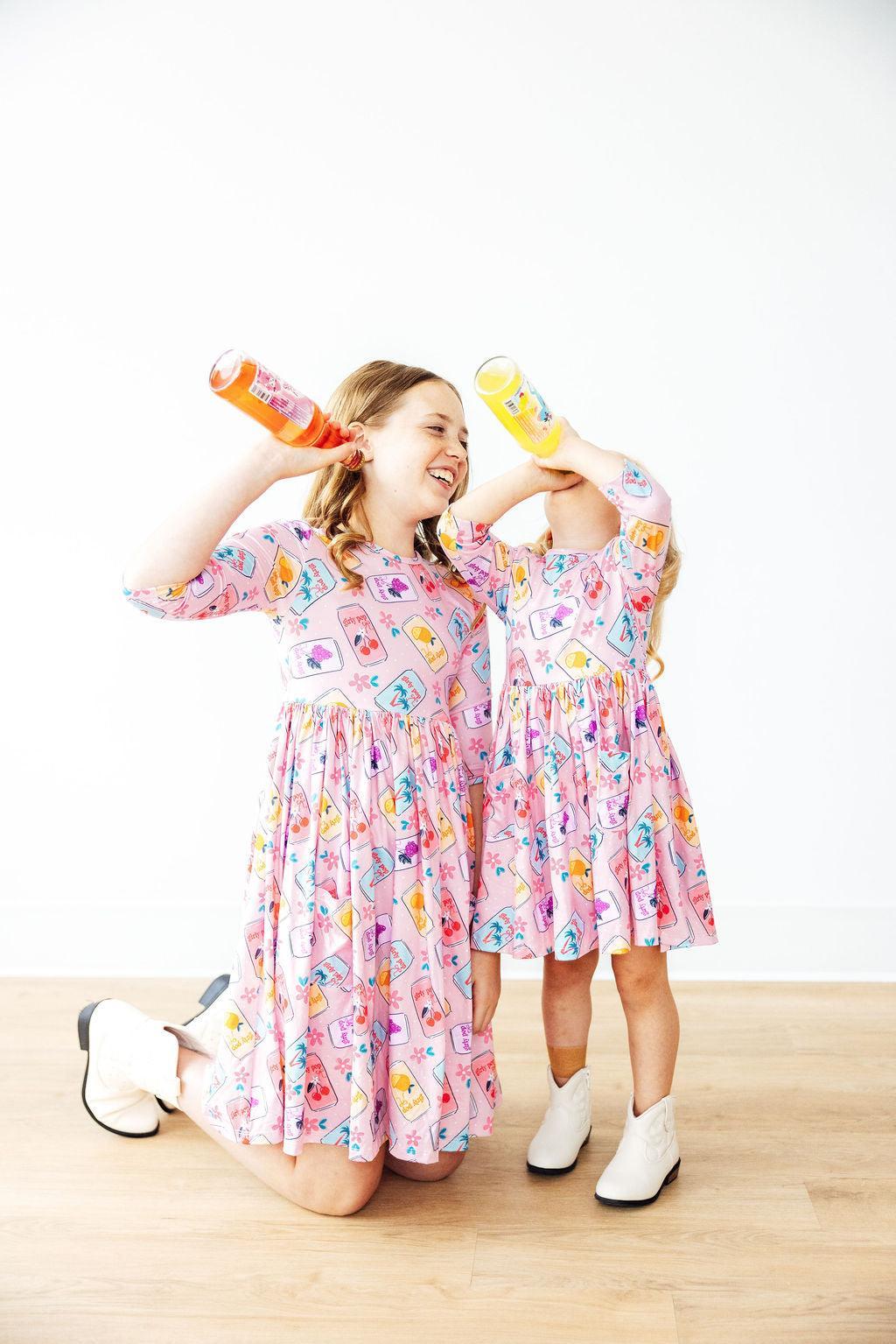 Girly Pop 3/4 Sleeve Pocket Twirl Dress-Twirl Pocket Dress 3/4-Lemons and Limes Boutique