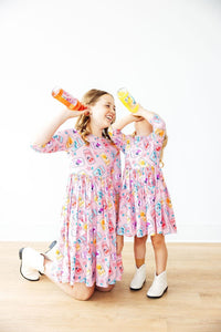 Girly Pop 3/4 Sleeve Pocket Twirl Dress-Twirl Pocket Dress 3/4-Lemons and Limes Boutique